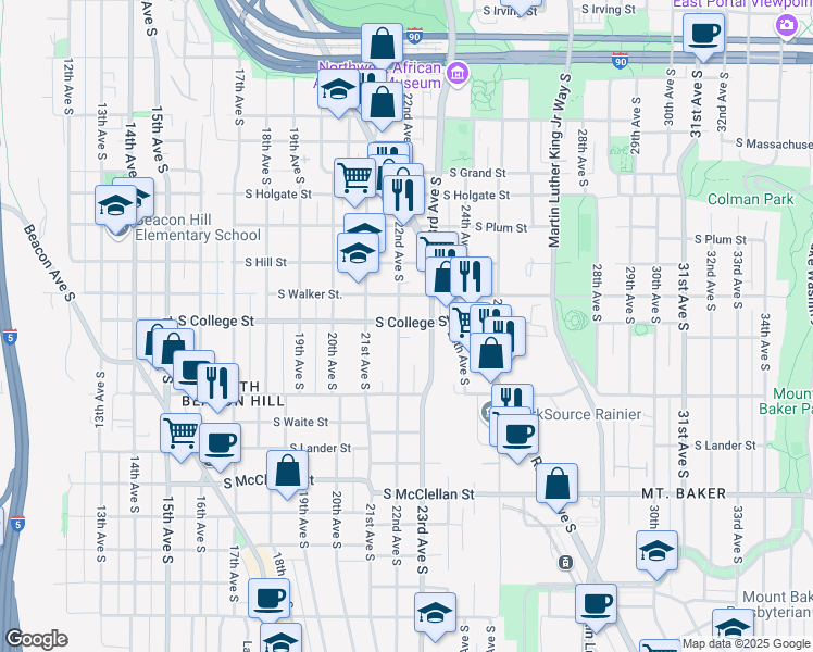 map of restaurants, bars, coffee shops, grocery stores, and more near 2302 22nd Avenue South in Seattle