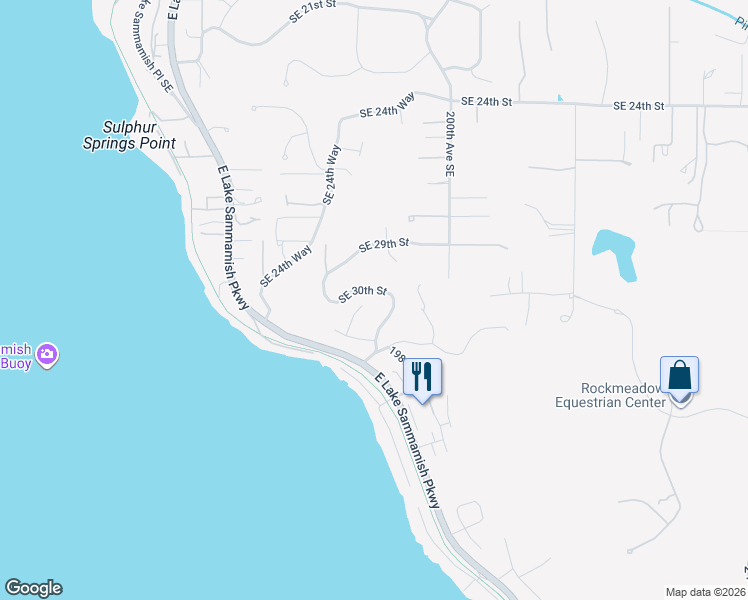 map of restaurants, bars, coffee shops, grocery stores, and more near 3008 Southeast 30th Street in Sammamish