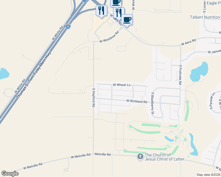 map of restaurants, bars, coffee shops, grocery stores, and more near West Barley Lane in Cheney
