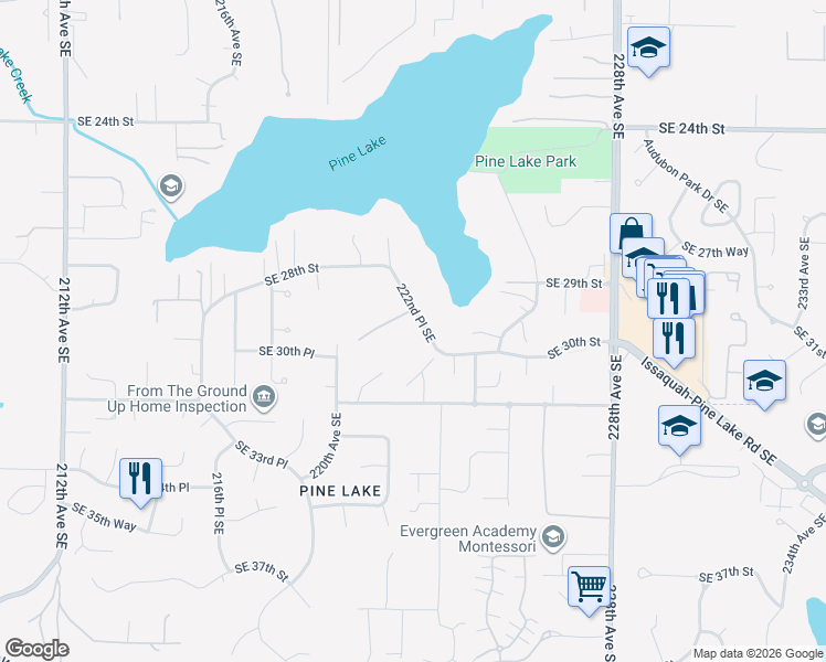 map of restaurants, bars, coffee shops, grocery stores, and more near 2941 222nd Place Southeast in Sammamish