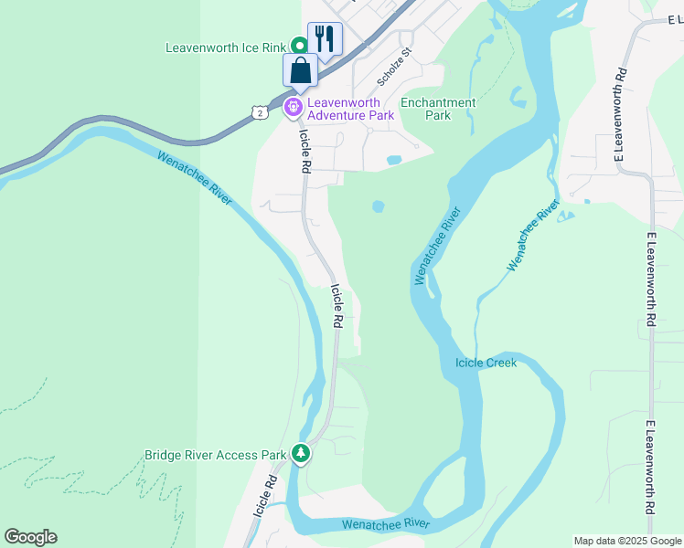 map of restaurants, bars, coffee shops, grocery stores, and more near 9125 Icicle Road in Leavenworth