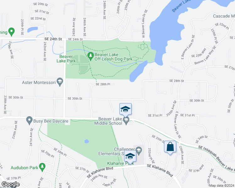 map of restaurants, bars, coffee shops, grocery stores, and more near 24926 Southeast 30th Street in Issaquah