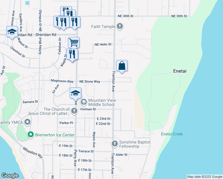 map of restaurants, bars, coffee shops, grocery stores, and more near 2403 Trenton Avenue in Bremerton
