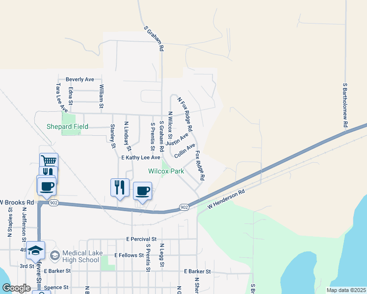 map of restaurants, bars, coffee shops, grocery stores, and more near 806 Justin Avenue in Medical Lake