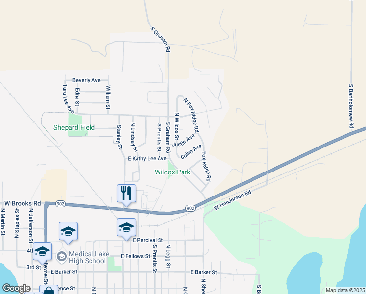map of restaurants, bars, coffee shops, grocery stores, and more near 806 Justin Ave in Medical Lake