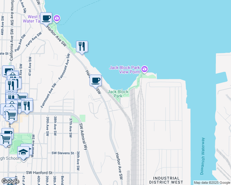 map of restaurants, bars, coffee shops, grocery stores, and more near 2130 SW Florida St in Seattle
