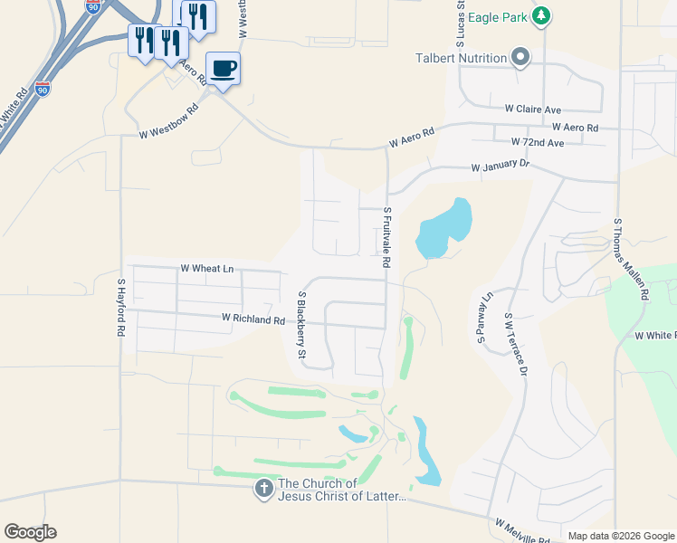 map of restaurants, bars, coffee shops, grocery stores, and more near 10030 West Barberry Road in Cheney