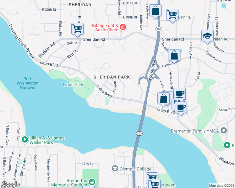 map of restaurants, bars, coffee shops, grocery stores, and more near 510 Lebo Boulevard in Bremerton