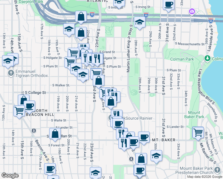 map of restaurants, bars, coffee shops, grocery stores, and more near 2217 25th Avenue South in Seattle