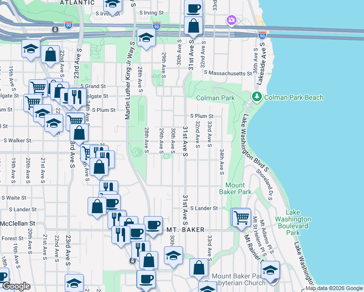 map of restaurants, bars, coffee shops, grocery stores, and more near 2205 31st Avenue South in Seattle