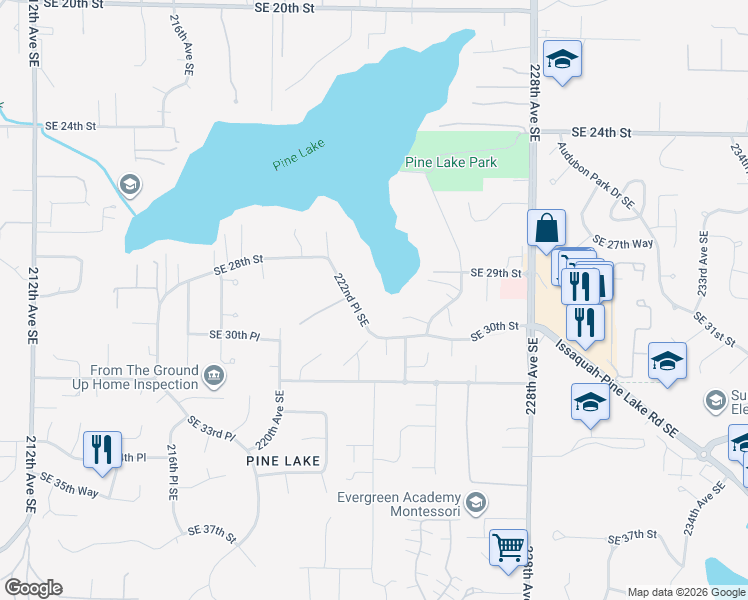 map of restaurants, bars, coffee shops, grocery stores, and more near 2941 222nd Place Southeast in Sammamish