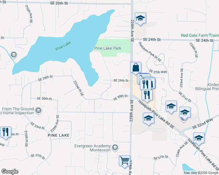 map of restaurants, bars, coffee shops, grocery stores, and more near 226th Avenue Southeast in Sammamish