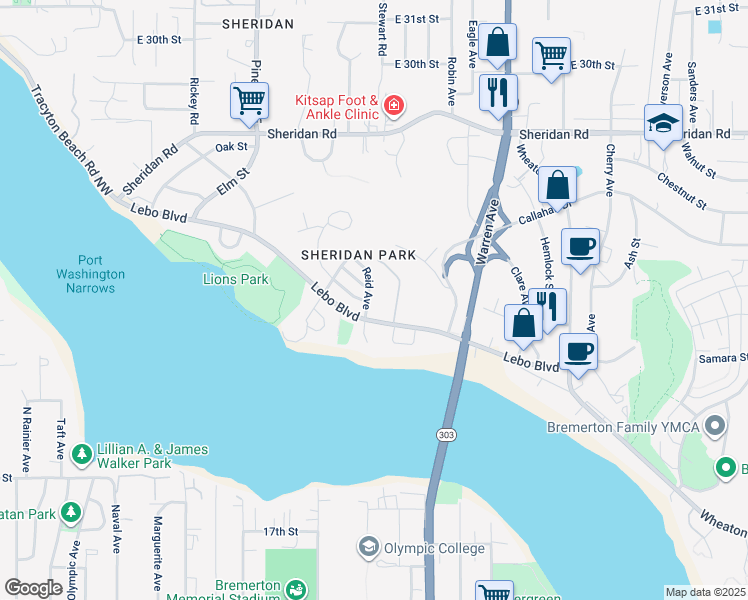 map of restaurants, bars, coffee shops, grocery stores, and more near 500 Lebo Boulevard in Bremerton