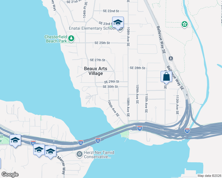 map of restaurants, bars, coffee shops, grocery stores, and more near 10605 Southeast 30th Street in Bellevue