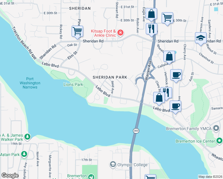 map of restaurants, bars, coffee shops, grocery stores, and more near 510 Lebo Boulevard in Bremerton