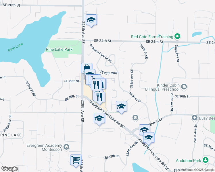 map of restaurants, bars, coffee shops, grocery stores, and more near 3030 230th Lane Southeast in Sammamish