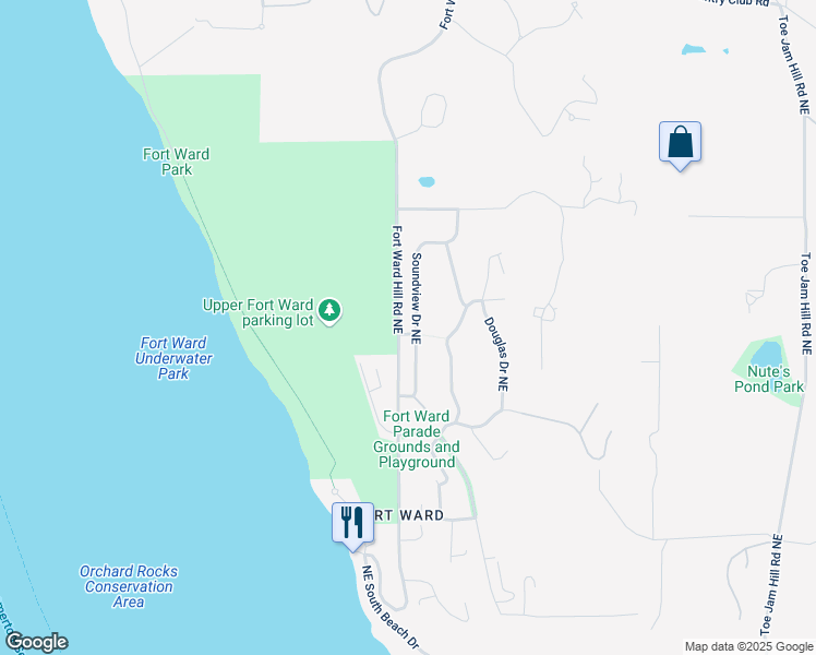 map of restaurants, bars, coffee shops, grocery stores, and more near 2333 Soundview Drive Northeast in Bainbridge Island