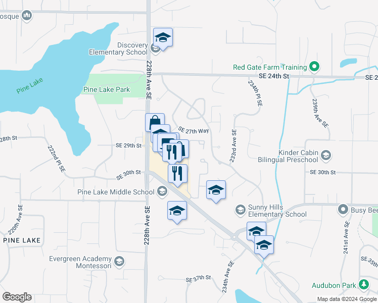 map of restaurants, bars, coffee shops, grocery stores, and more near 3020 230th Lane Southeast in Sammamish