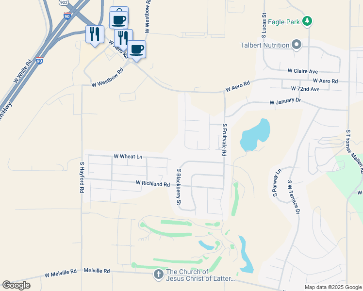 map of restaurants, bars, coffee shops, grocery stores, and more near 7614 South Dour Street in Cheney