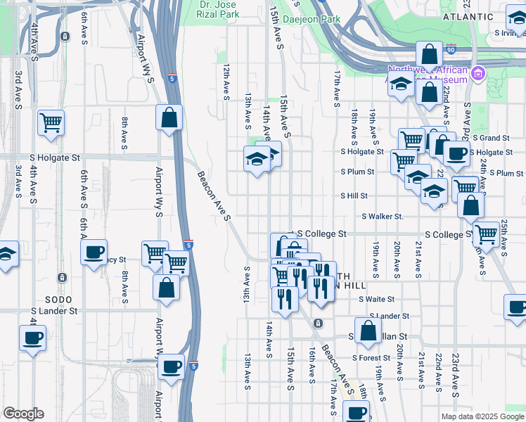 map of restaurants, bars, coffee shops, grocery stores, and more near in Seattle