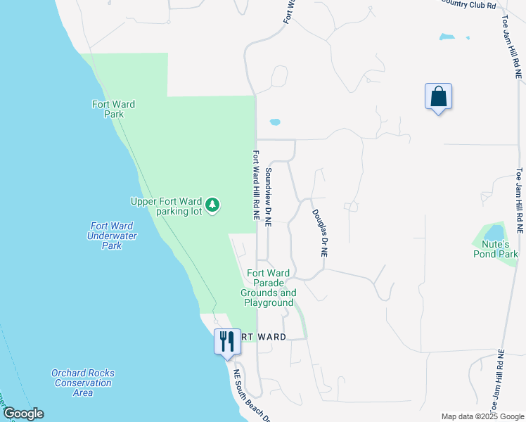 map of restaurants, bars, coffee shops, grocery stores, and more near 2333 Soundview Drive Northeast in Bainbridge Island
