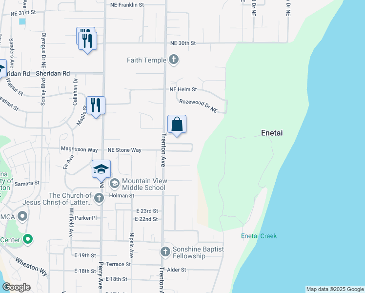 map of restaurants, bars, coffee shops, grocery stores, and more near 2822 Northeast Center Street in Bremerton