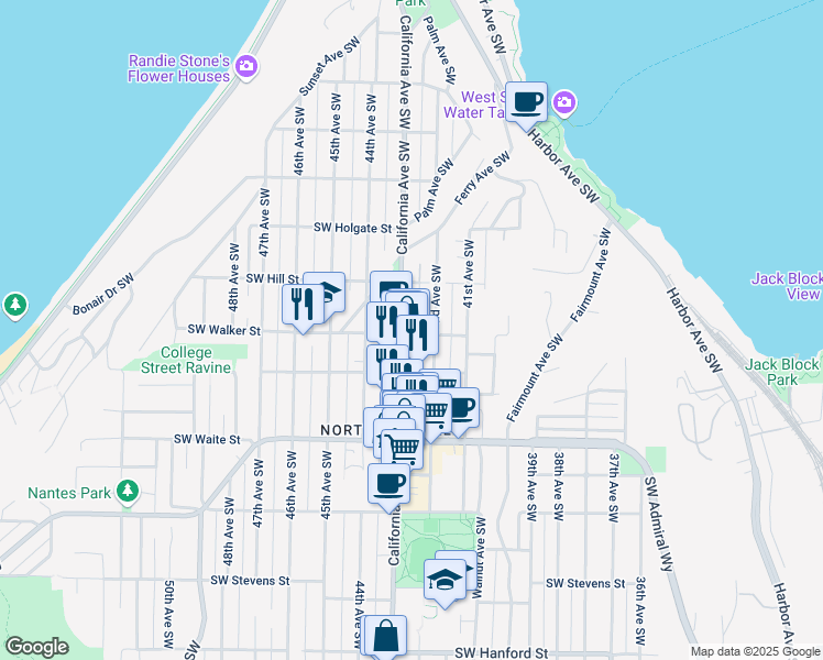 map of restaurants, bars, coffee shops, grocery stores, and more near in Seattle