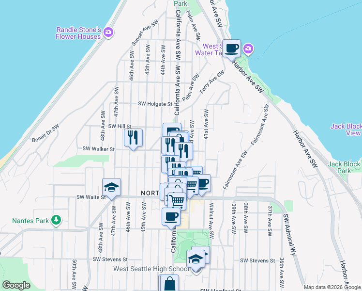 map of restaurants, bars, coffee shops, grocery stores, and more near in Seattle