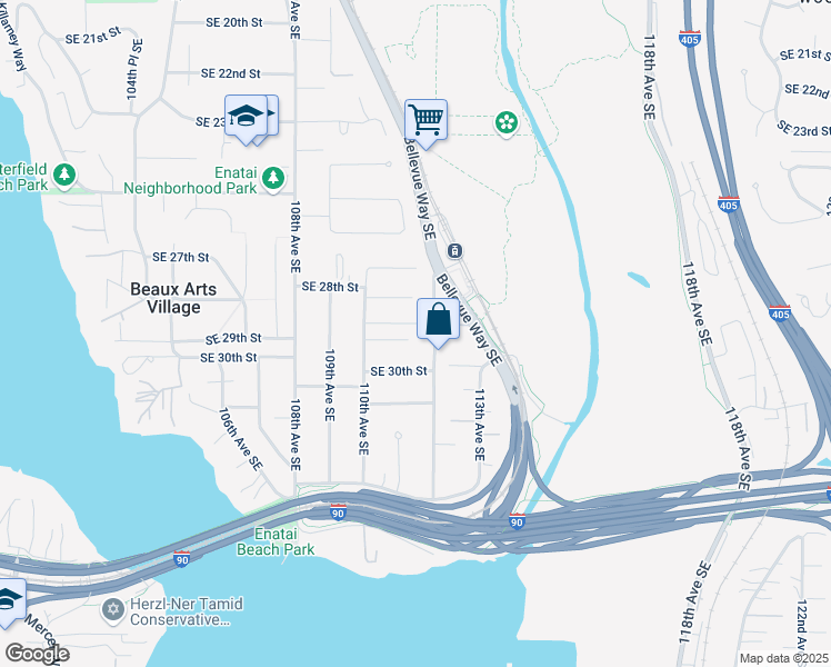 map of restaurants, bars, coffee shops, grocery stores, and more near 2835 112th Avenue Southeast in Bellevue