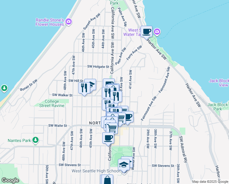 map of restaurants, bars, coffee shops, grocery stores, and more near in Seattle