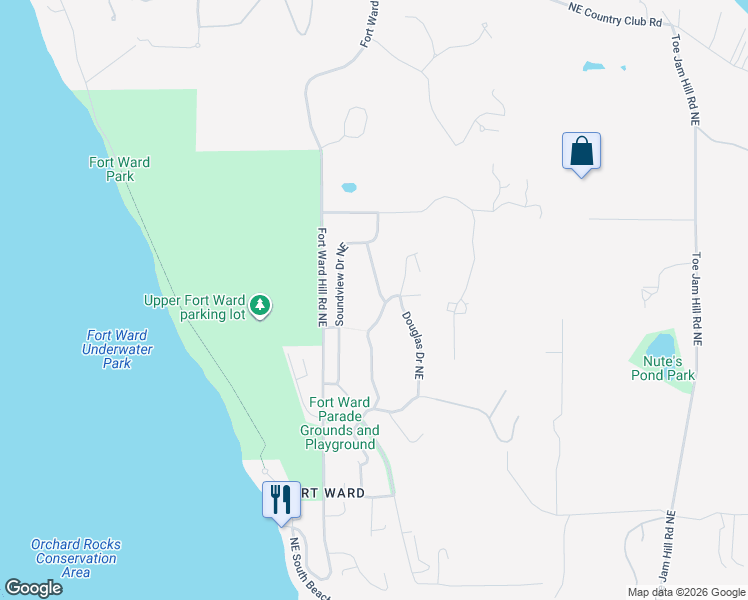 map of restaurants, bars, coffee shops, grocery stores, and more near 9776 Northeast Radio School Road in Bainbridge Island