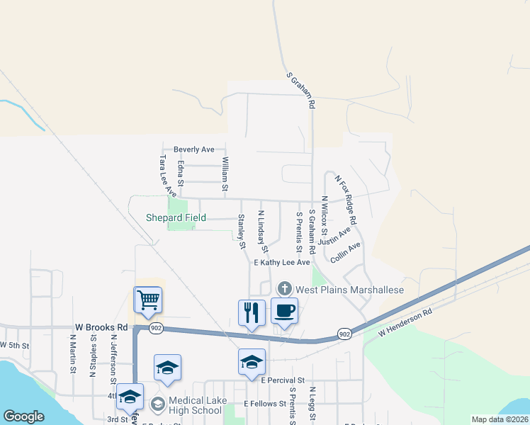 map of restaurants, bars, coffee shops, grocery stores, and more near 1018 North Lindsay Street in Medical Lake