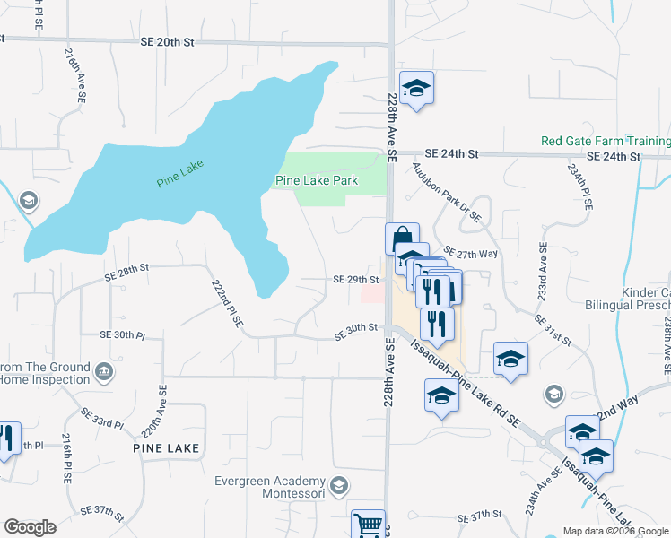 map of restaurants, bars, coffee shops, grocery stores, and more near 2818 226th Avenue Southeast in Sammamish