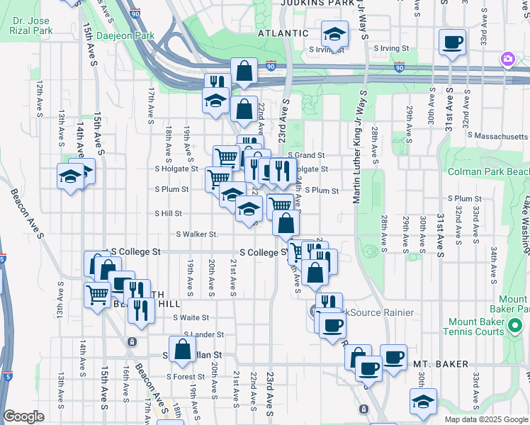 map of restaurants, bars, coffee shops, grocery stores, and more near in Seattle