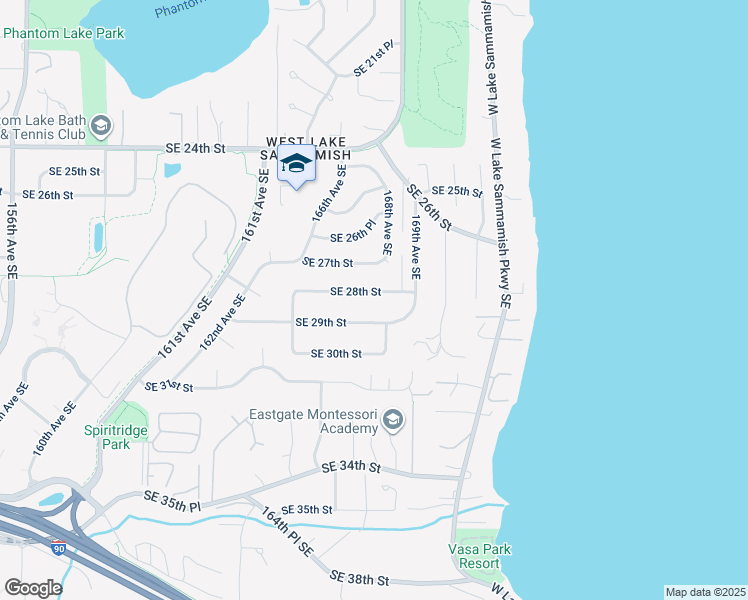 map of restaurants, bars, coffee shops, grocery stores, and more near 16721 Southeast 28th Street in Bellevue