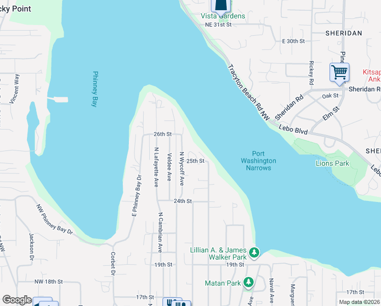 map of restaurants, bars, coffee shops, grocery stores, and more near 2556 Waterside Lane in Bremerton