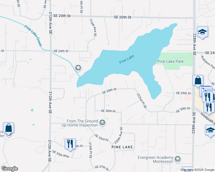 map of restaurants, bars, coffee shops, grocery stores, and more near 21800 Southeast 28th Street in Sammamish