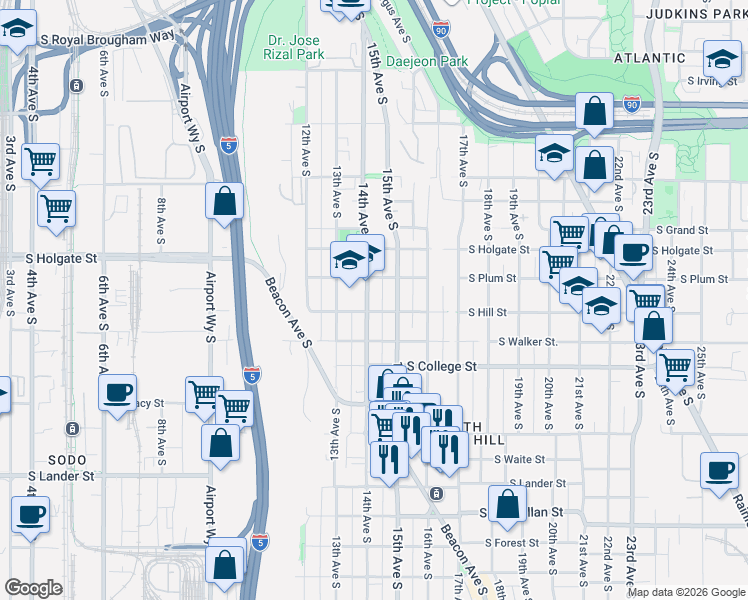 map of restaurants, bars, coffee shops, grocery stores, and more near in Seattle