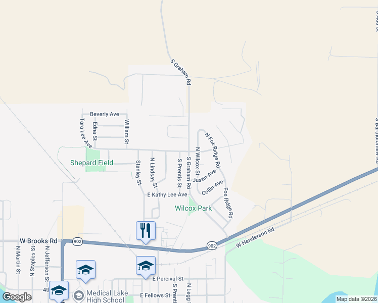 map of restaurants, bars, coffee shops, grocery stores, and more near South Graham Road in Medical Lake
