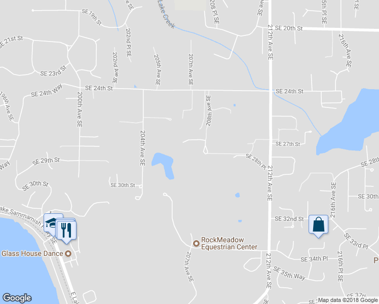 map of restaurants, bars, coffee shops, grocery stores, and more near 2609 208th Avenue Southeast in Sammamish