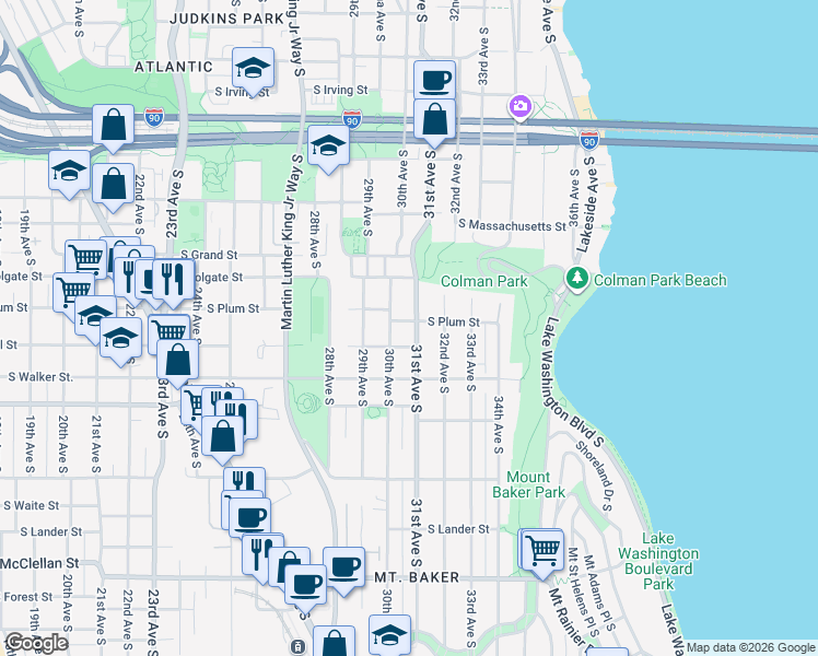 map of restaurants, bars, coffee shops, grocery stores, and more near 2001 31st Avenue South in Seattle