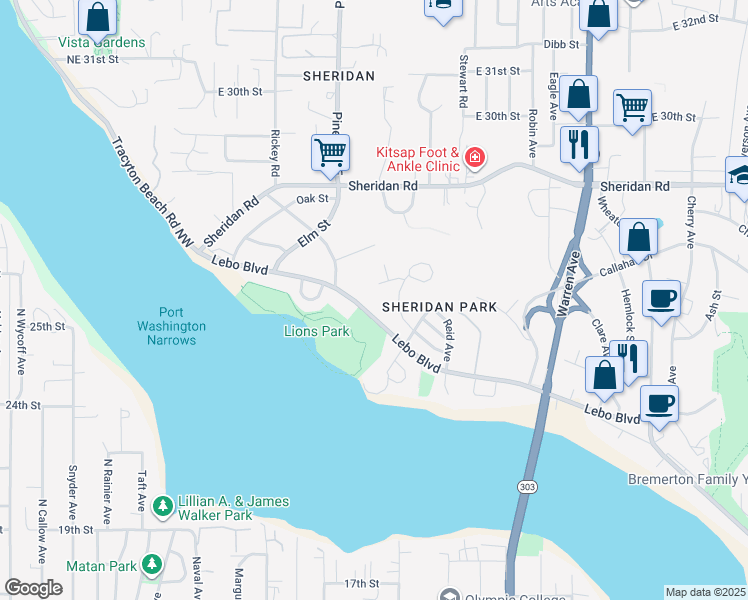 map of restaurants, bars, coffee shops, grocery stores, and more near 342 Lebo Boulevard in Bremerton