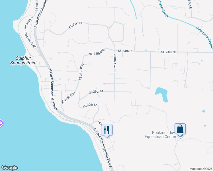 map of restaurants, bars, coffee shops, grocery stores, and more near 19832 Southeast 29th Street in Issaquah