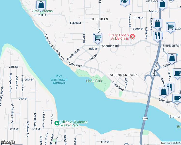 map of restaurants, bars, coffee shops, grocery stores, and more near 251 Lebo Boulevard in Bremerton