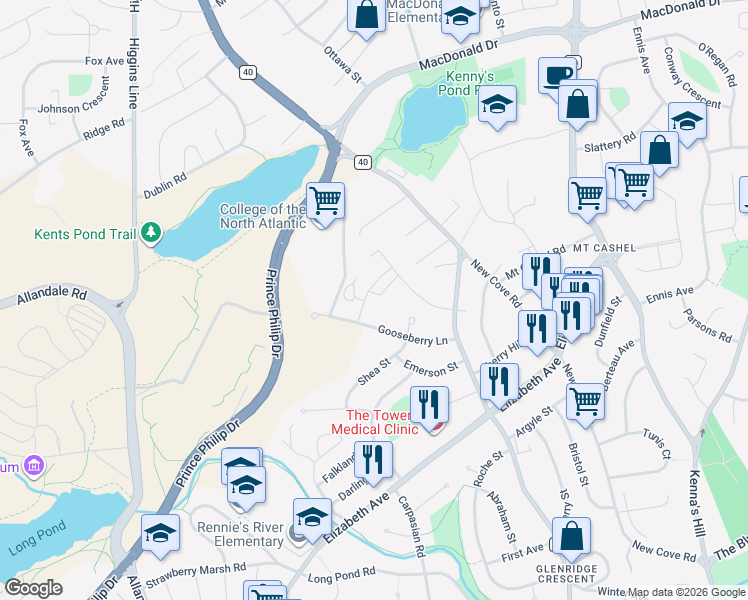 map of restaurants, bars, coffee shops, grocery stores, and more near 8 Simms Street in St. John's