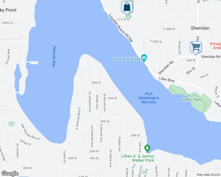 map of restaurants, bars, coffee shops, grocery stores, and more near 2520 North Wycoff Avenue in Bremerton