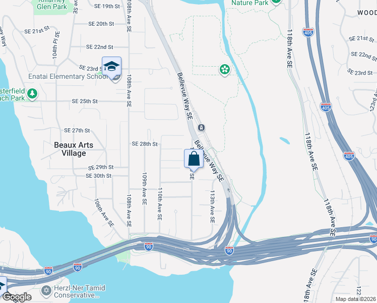 map of restaurants, bars, coffee shops, grocery stores, and more near 2805 112th Avenue Southeast in Bellevue