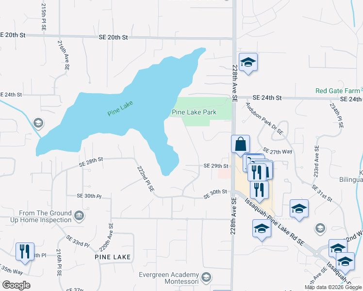 map of restaurants, bars, coffee shops, grocery stores, and more near 2711 226th Avenue Southeast in Sammamish