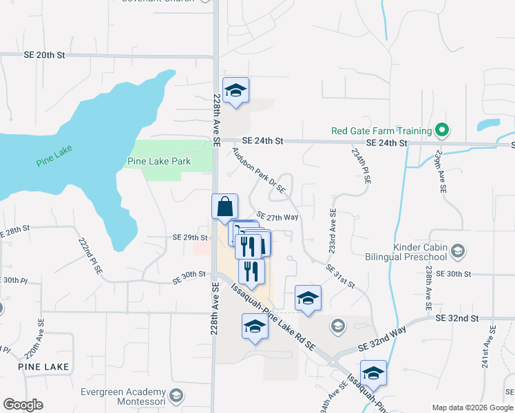 map of restaurants, bars, coffee shops, grocery stores, and more near 2665 231st Avenue Southeast in Sammamish