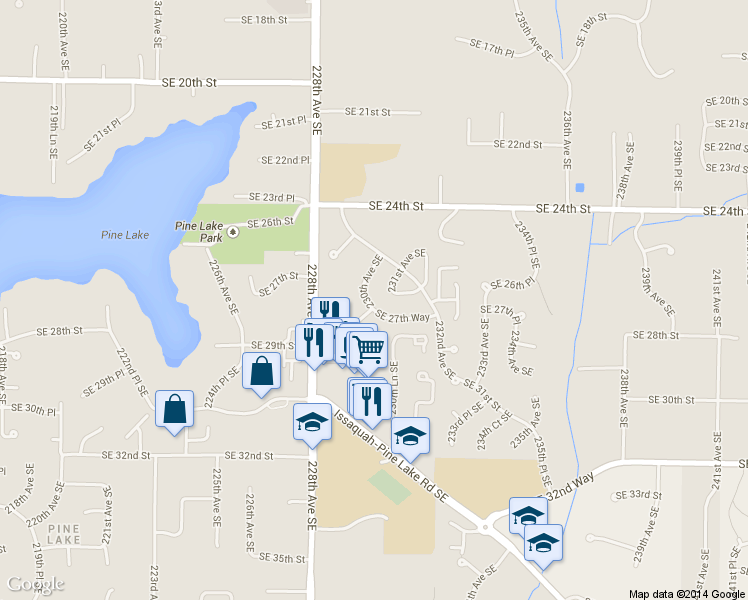 map of restaurants, bars, coffee shops, grocery stores, and more near 2665 231st Avenue Southeast in Sammamish